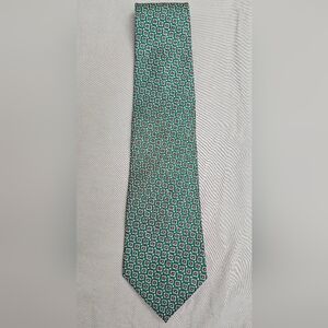 Lauren Ralph Lauren Men's Silk Tie Green Red Gold Geometric Medallion Hand Made